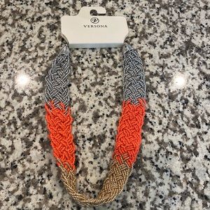 Gold, silver, and orange necklace